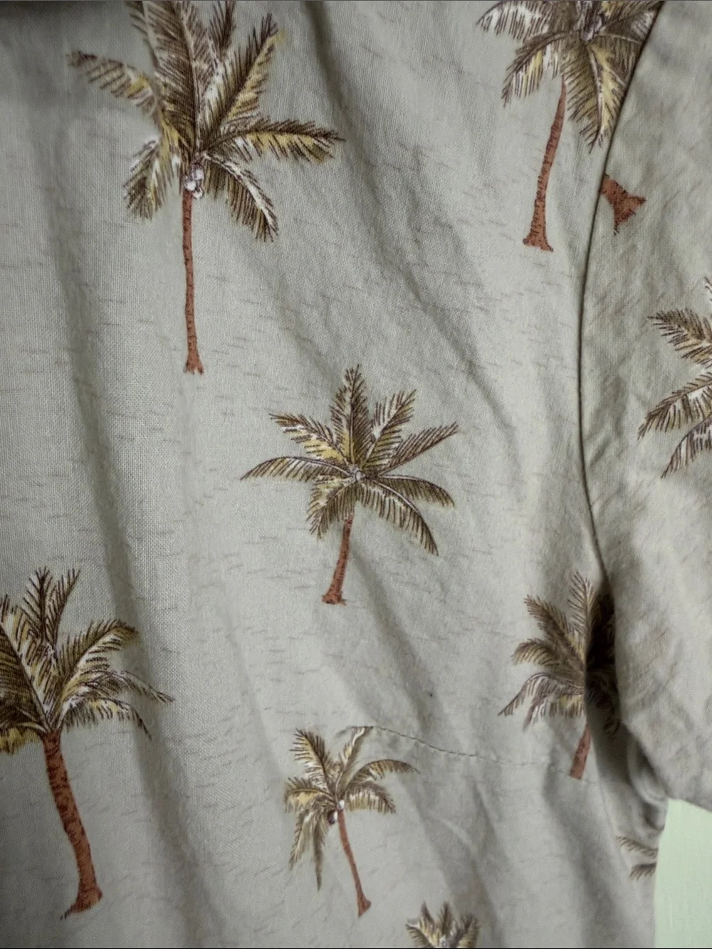 Pendleton Beige Palm-Print Short Sleeve Camp Shirt